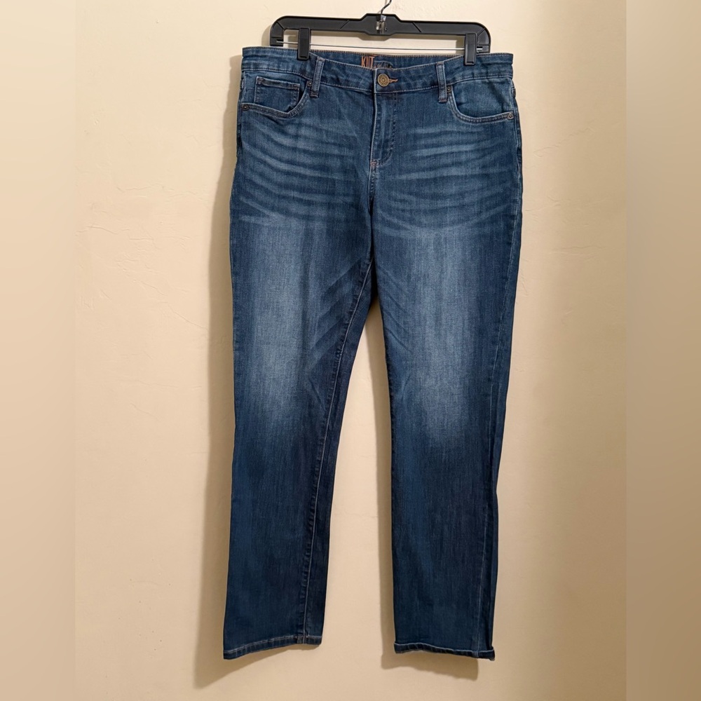 KUT From The Kloth Straight Leg Jeans Size 12 Blue Stretch Denim Mid Rise
